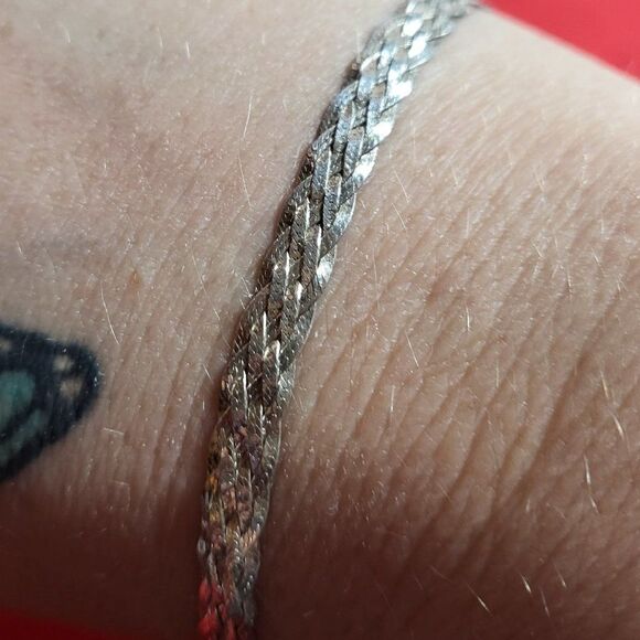 Italian Made Sterling Silver Braided Herringbone Bracelet - Picture 1 of 6